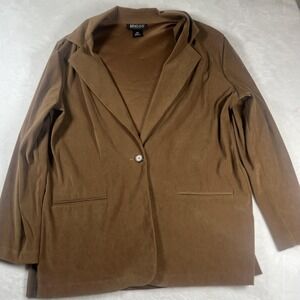 Briggs New York Blazer Jacket Womens 14 Brown One Button Stretch Career Office